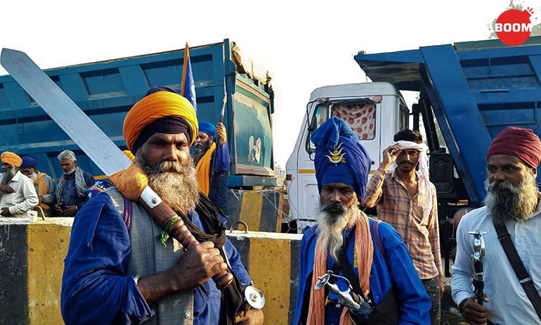 Nihang Sikhs, a warrior clan of the community, are one of the main attractions of the protests. Dressed in their characteristic blue robes, they can be seen riding around the protest site on horseback or taking a stroll carrying their antiquated weapons.