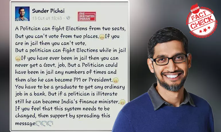 Did Sundar Pichai Say, An Illiterate Politician Can Become Indias FM?
