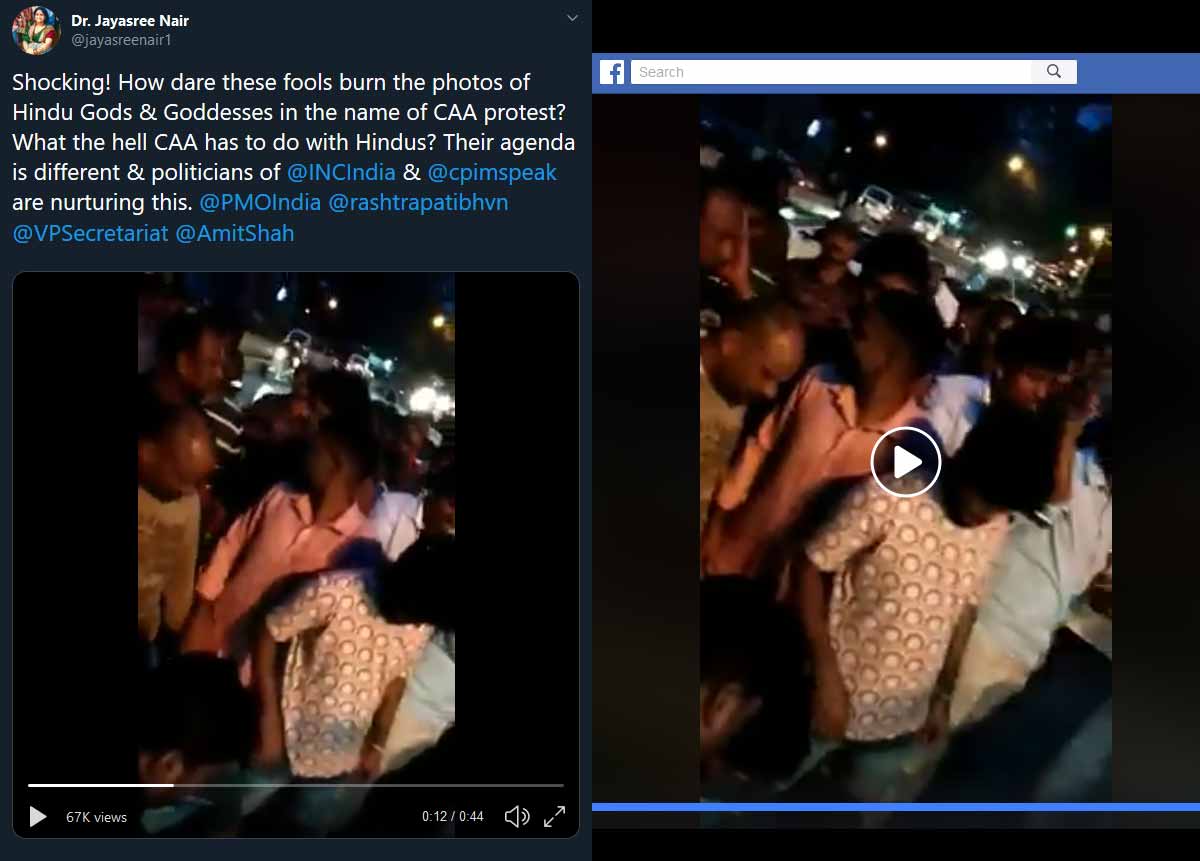 Left: Screenshot of the viral video shared by Nair. Right: Screenshot of the Facebook video from 2018.