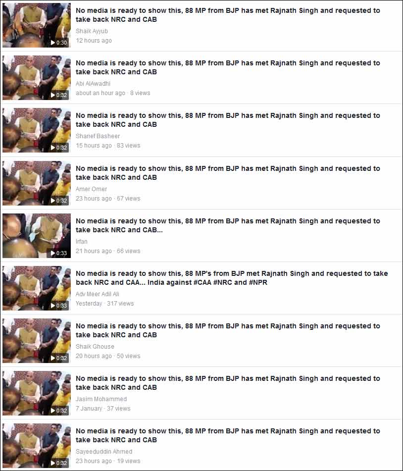 Facebook search results with the viral caption.