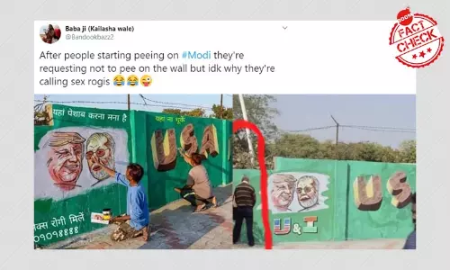Man Urinating On Modi-Trump Mural In Ahmedabad? Morphed Images Viral