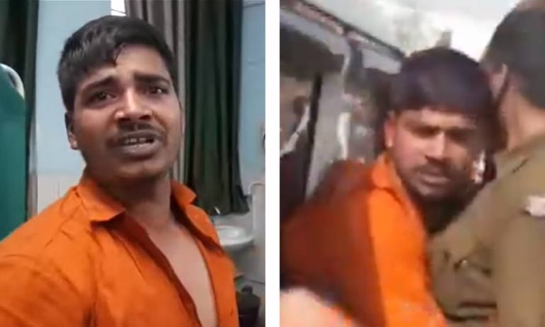 (Left) Man who claimed he hurled a slipper at Kanhaiya Kumar and (right) man from the viral video (Left) Man who claimed he hurled a slipper at Kanhaiya Kumar and (right) man from the viral video
