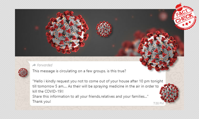 No, Government Is Not Spraying Medicine To Kill Coronavirus No, Government Is Not Spraying Medicine To Kill Coronavirus