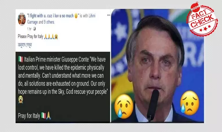 Image Of Brazilian President Breaking Down Falsely Linked To Coronavirus-Hit Italy