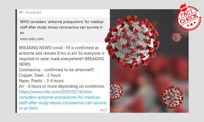 Message Claiming Coronavirus Can Last Up To 8 Hours In Air Is Misleading