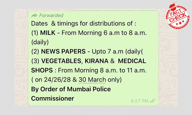 Mumbai Police Rubbishes Viral Message On Timings Of Essential Items Sold Mumbai Police Rubbishes Viral Message On Timings Of Essential Items Sold
