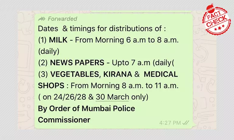 Mumbai Police Rubbishes Viral Message On Timings Of Essential Items Sold