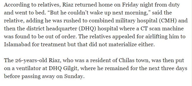 Snapshot of an article on Dr Osama Riyaz's death published in Tribune