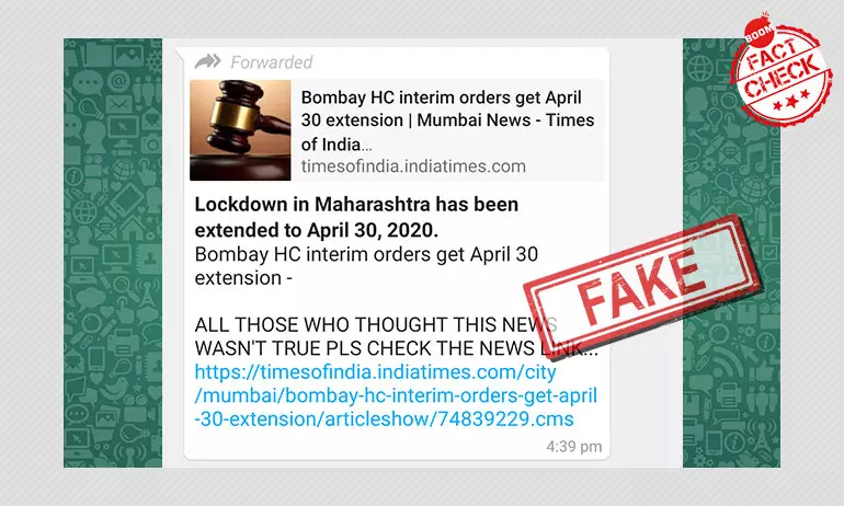 No, The Bombay HC Has Not Extended Maharashtra Lockdown Till April 30