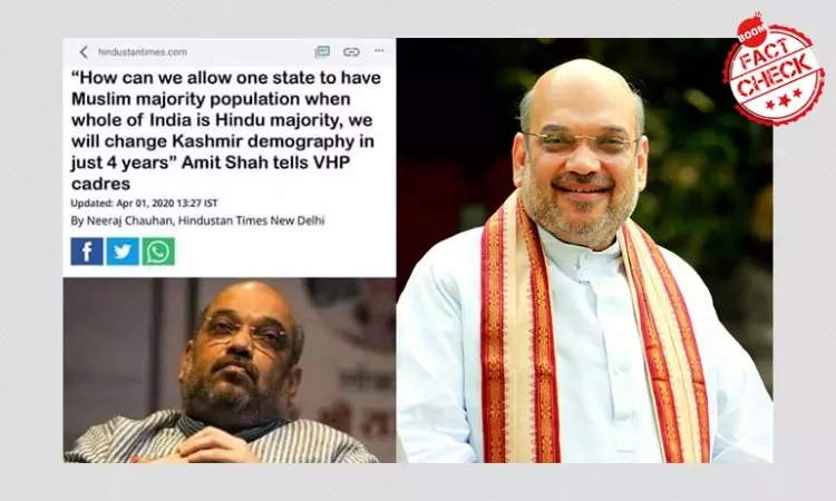 Screenshot Claiming Amit Shah To Change J&K Demographics Is Fake