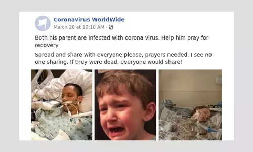 False: Images Show Boy Crying, Parents Infected With COVID-19