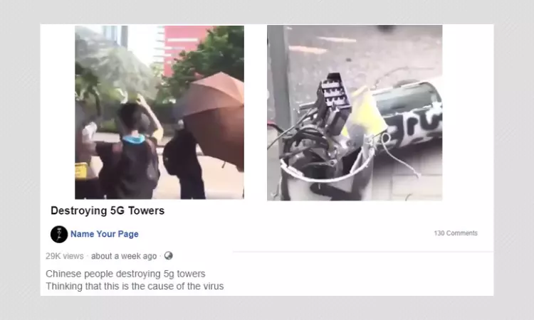 False: Chinese People Topple Down 5G Towers As They Cause Coronavirus