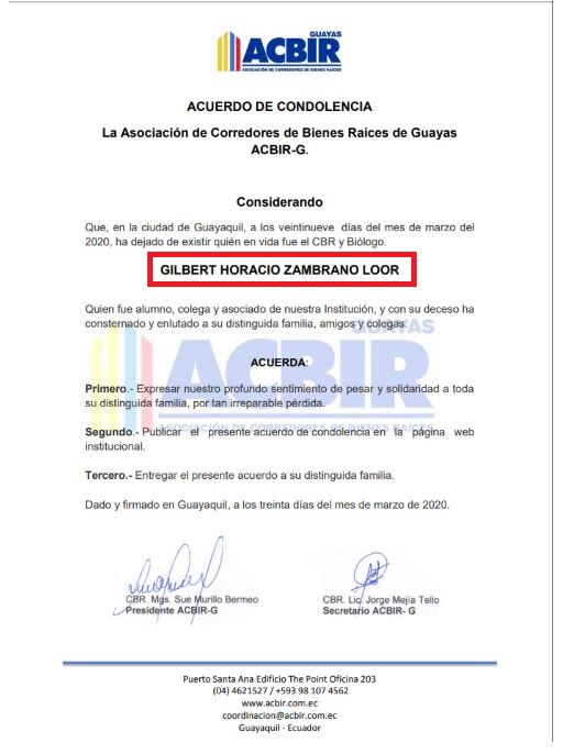 Archive of the condolence letter accessed by maldita.es