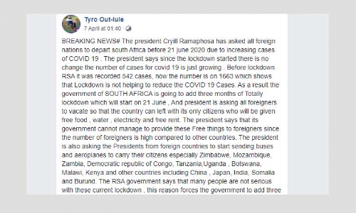 False: South African President Asked Foreigners To Leave The Country