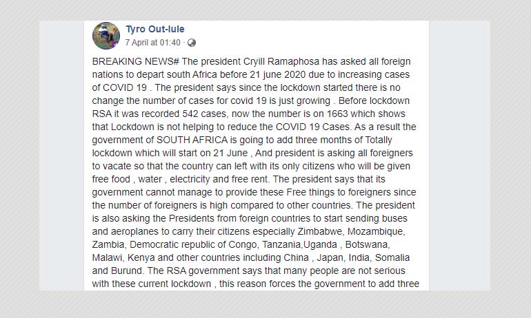 False: South African President Asked Foreigners To Leave The Country False: South African President Asked Foreigners To Leave The Country