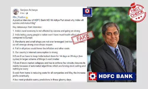 False: Viral Message Claiming HDFC Bank MD Aditya Puris Views On COVID-19
