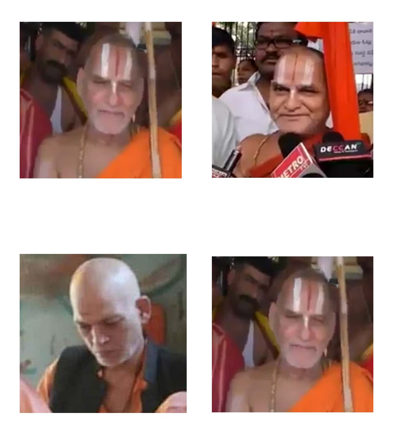 (Above) Comparison of screenshots from the viral clip and a video from Jeeyar Swami's Facebook profile and (below) comparison of image of the monk who was lynched in Palghar and screenshot from the viral clip