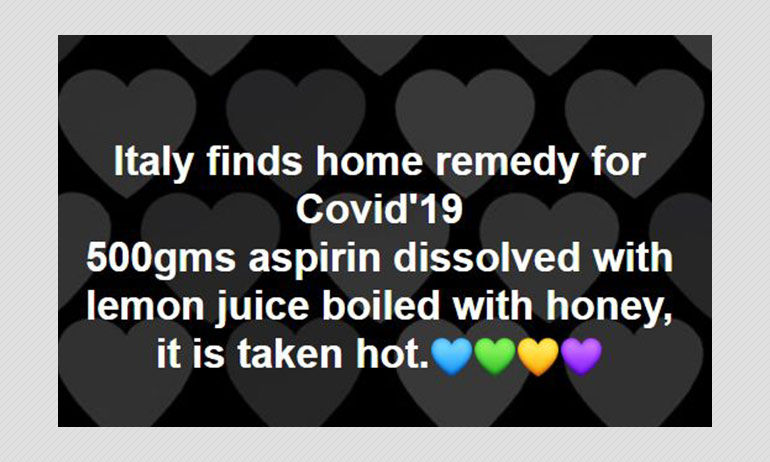 No, Aspirin Mixed With Lemon Juice And Honey Will Not Cure COVID-19 thumbnail