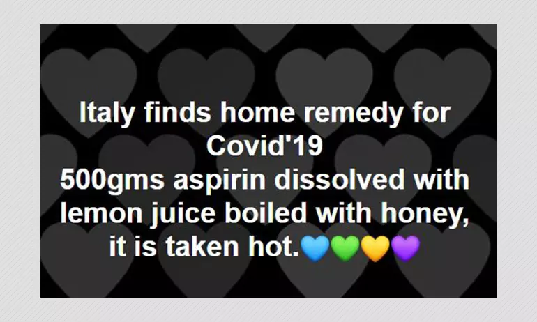 No, Aspirin Mixed With Lemon Juice And Honey Will Not Cure COVID-19