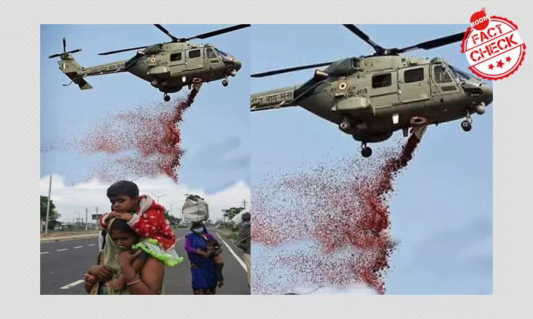 Photo Of Chopper Showering Petals On Migrant Workers Is Morphed