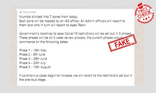 Viral Message On Roadmap To Ease COVID-19 Restrictions Not From India