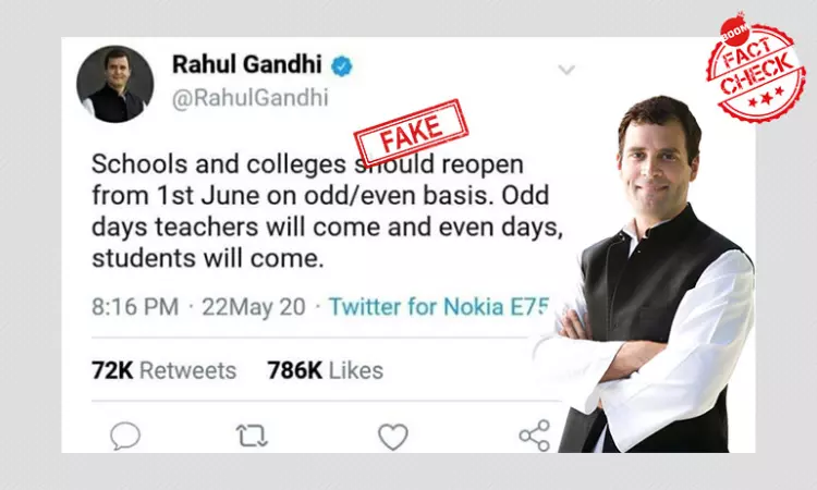 No, Rahul Gandhi Did Not Tweet An Odd-Even Plan To Reopen Schools