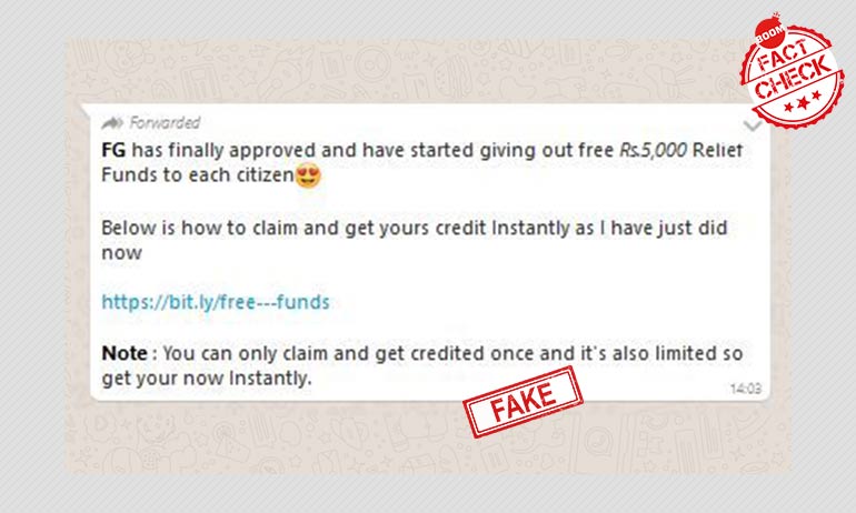 Fake Claims Promising Free ₹5,000 Lockdown Funds Viral On WhatsApp Fake Claims Promising Free ₹5,000 Lockdown Funds Viral On WhatsApp