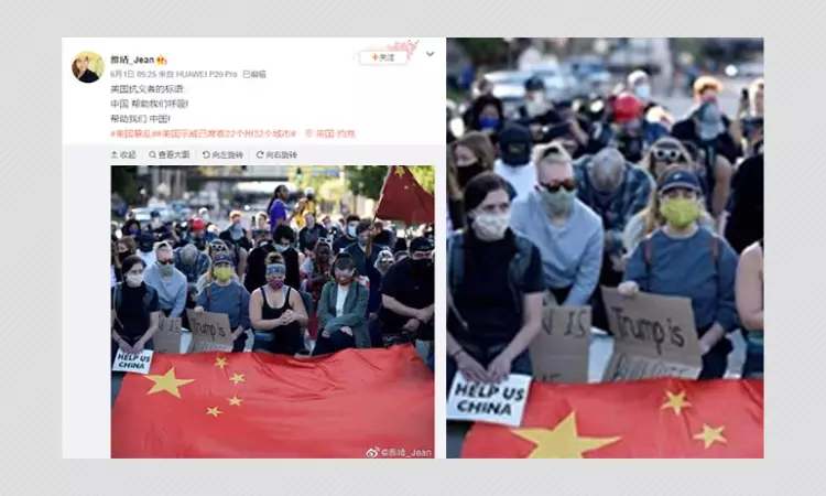 US Protests Image Doctored To Include Fake Poster, Chinese Flag