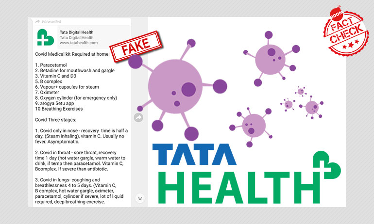 Viral Message Recommending COVID-19 Home Kits Is Not From Tata Health Viral Message Recommending COVID-19 Home Kits Is Not From Tata Health