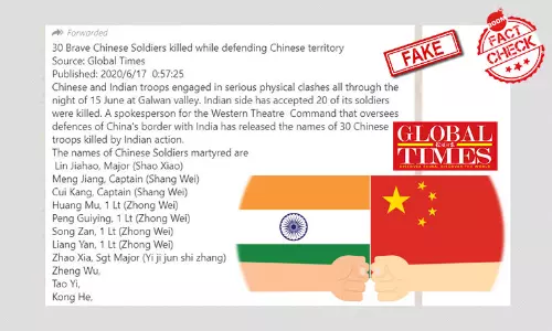 Message Claiming Global Times Reported 30 Chinese Soldiers Dead Is Fake