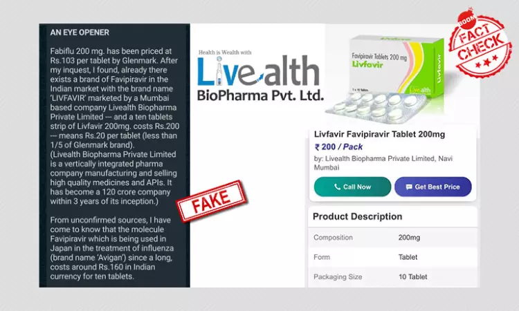 Message Claiming Livfavir Is Cheaper Than Glenmarks Fabiflu Is Misleading