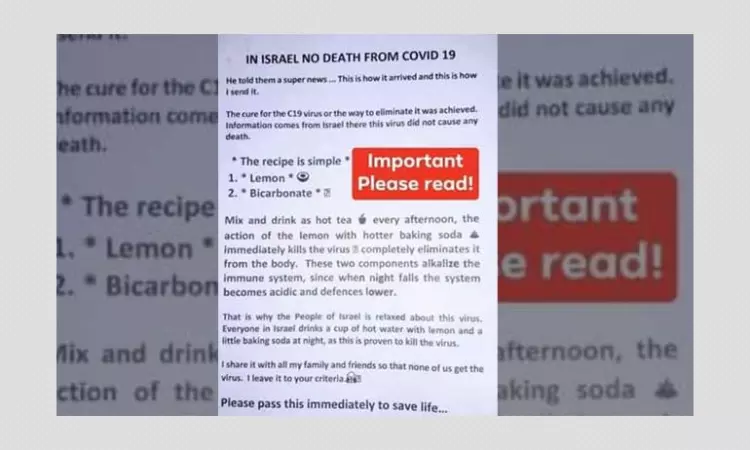 No, Baking Soda And Lemon Remedy Did Not Cure COVID-19 In Israel