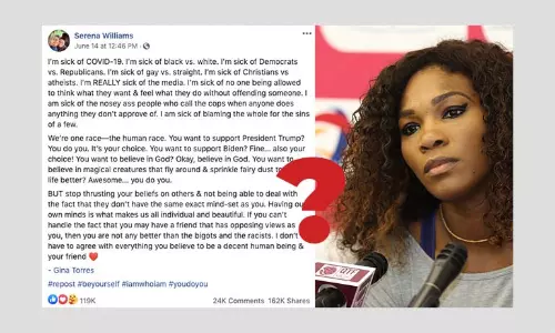 No, Serena Williams Did Not Share This Post On Racial Relations In US