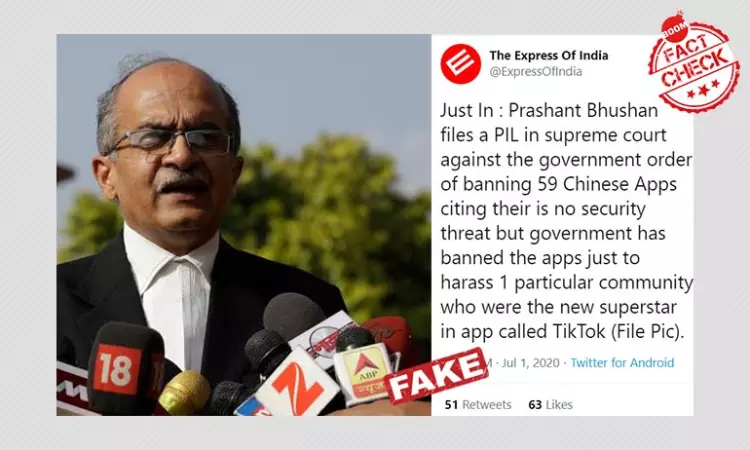 Fake Tweet Claims Prashant Bhushan Filed PIL Challenging TikTok Ban