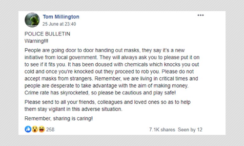 Fake Police Bulletin Warning Of Face Mask Scam Viral On Social Media