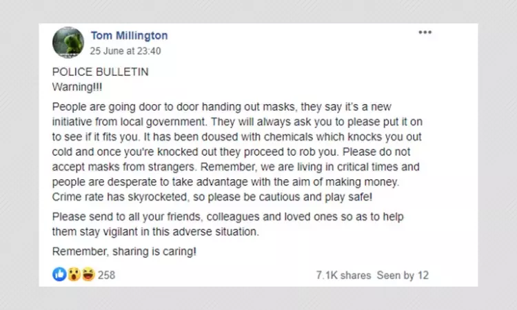Fake Police Bulletin Warning Of Face Mask Scam Viral On Social Media