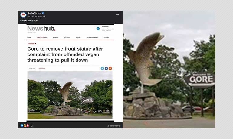 Was A Trout Statue In New Zealand Removed For Offending Vegans? Was A Trout Statue In New Zealand Removed For Offending Vegans?