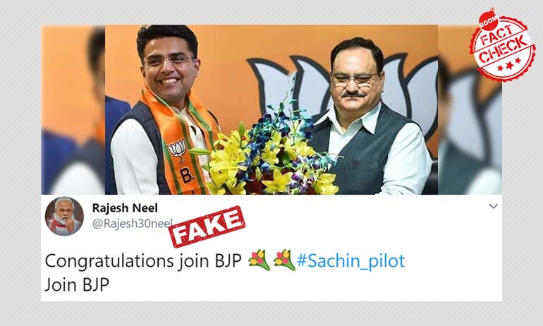 Image Showing Sachin Pilot With JP Nadda Is Photoshopped Image Showing Sachin Pilot With JP Nadda Is Photoshopped