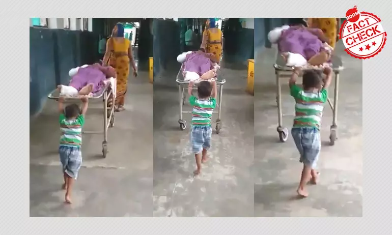 Video Of Minor Pushing Hospital Stretcher In UP Peddled As West Bengal