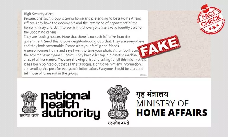 Fake Message Claims Thieves Are Posing As MHA Officials On Census Duty