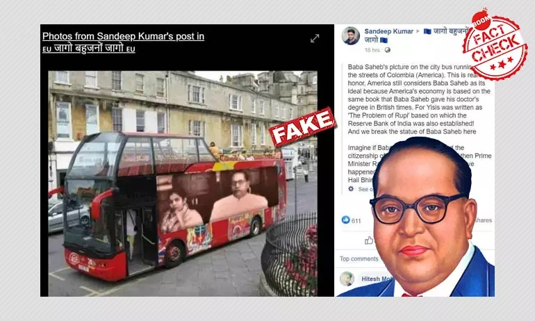Image Of Bus With BR Ambedkar And His Wifes Photo Across It Is Fake