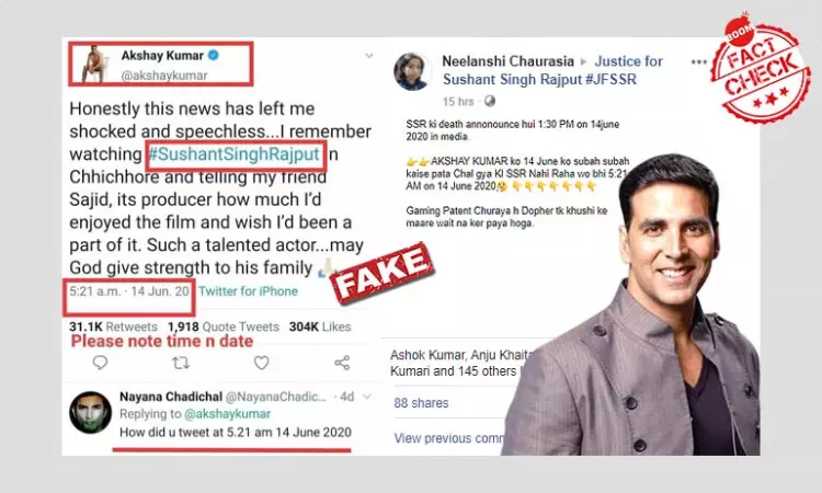 No, Akshay Kumar Did Not Tweet Condolences Before SSRs Death