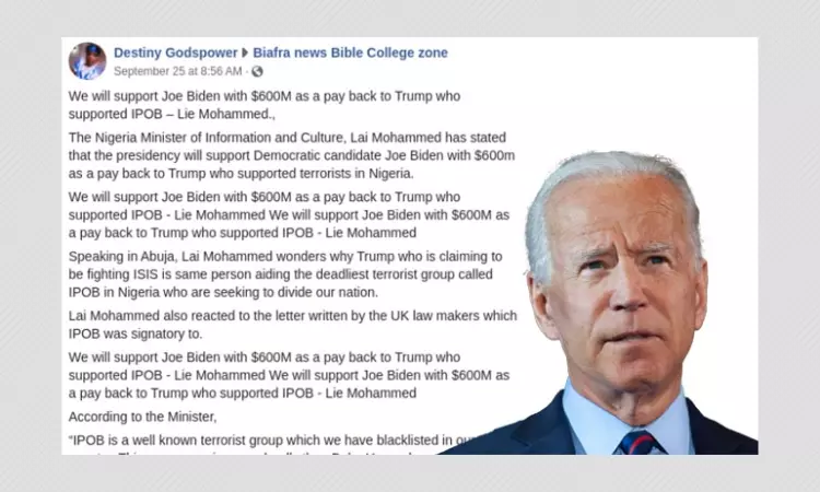 No, Nigeria Is Not Donating $600m To Joe Bidens Presidential Campaign