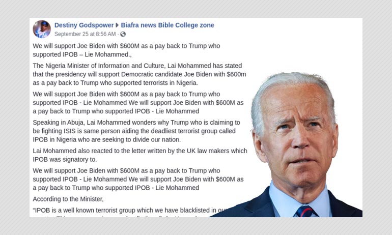 No, Nigeria Is Not Donating $600m To Joe Bidens Presidential Campaign No, Nigeria Is Not Donating $600m To Joe Bidens Presidential Campaign
