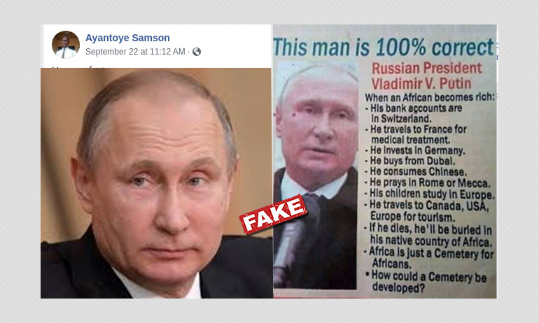 There Is No Evidence That Vladimir Putin Criticised Rich Africans