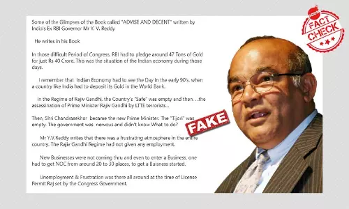 False Claims Linked To Former RBI Gov Y V Reddy About Indian Economy