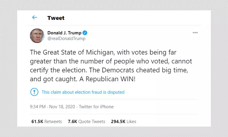Donald Trump Falsely Claims Michigan Cannot Certify Vote