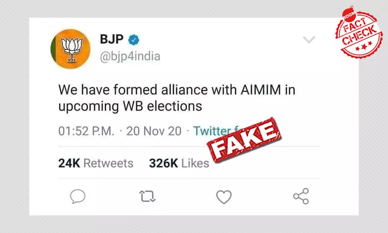 Fake Tweet Screenshot Claims BJP-AIMIM Alliance For West Bengal Polls
