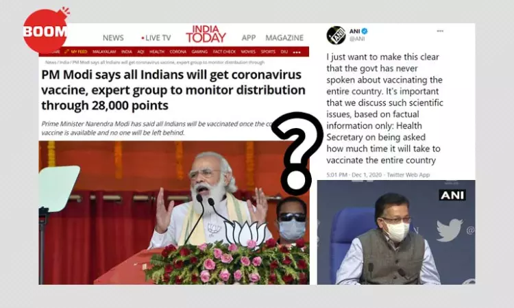 Health Secretary Contradicts PM Modis Remarks On Vaccine For All Citizens