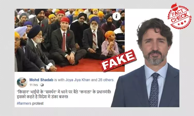 Old Photo Passed Off As Justin Trudeau Sitting In An Anti-Farm Laws Protest